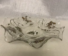 Vintage Clear Glass Gold Accent Fluted Shape Candy Dish Stunning Collectible 7”