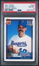 1991 Topps Desert Shield #344 JEFF RUSSELL Texas Rangers / PSA 8
