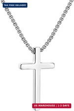 Cross Necklace for Men, Silver Stainless Steel Pendant Necklace, 24in