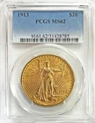 1913 GOLD UNITED STATES $20 ST GAUDENS DOUBLE EAGLE COIN PCGS MS 62
