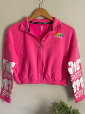 Justice Sport Girls Pink Full Zip Fleece Sweatshirt Jacket, Size M 10