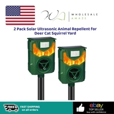 2 Pack Solar Ultrasonic Animal Repellent for Deer Cat Squirrel Yard