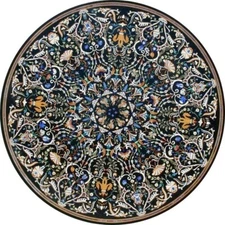 Black Marble Inlay Coffee Tabletop Dining Tabletop Handmade Furniture