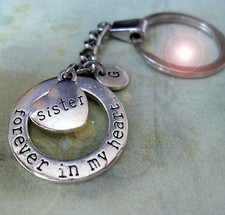 Sister Keychain - Forever in My Heart with Letter Charm  Great Sister Gift
