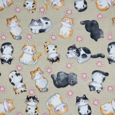 Canvas Stoff - süßes Kätzchen Katze Druck auf beige - Bastelstoff Stoff Meterware - Bild 1 von 4