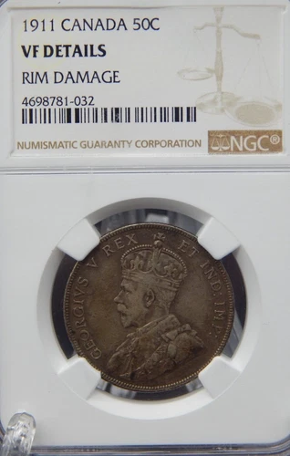 1911 NGC VF DETAILS Canada 50 CENT rim damage #BT-118
