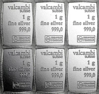 20 X 1 GRAM .999 FINE SILVER BULLION VALCAMBI COMBIBAR FROM NEW SHEET OF 100