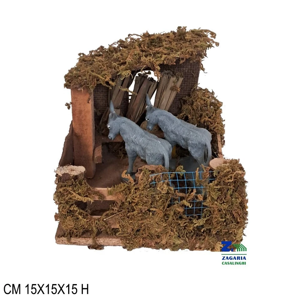 ZAGARIA CASALINGHI STALLA CON CAVALLI SCENARIO PER PRESEPE AMBIENTAZIONE SU BASE ART. 09585