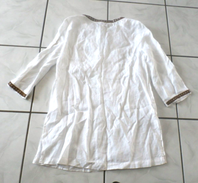 NWT Chicos Cover Up 100% Linen Beach Cruise Wear White Gold Beaded S G173 |  eBay