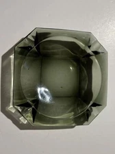 Vintage Retro Heavy Smoked Gray Glass Ashtray 8x8 