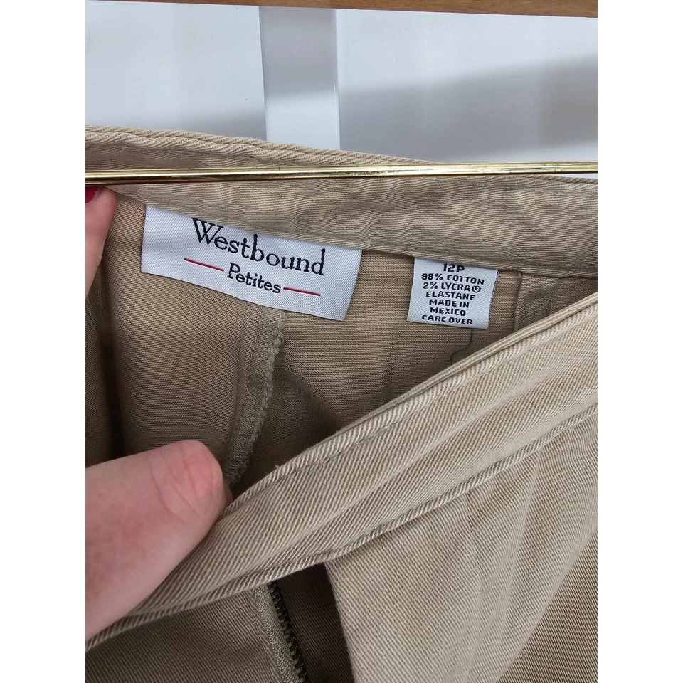 Westbound Women's Tan Slim Leg Mid Rise Pull-on Cotton Pants Size 12P - Image 3 of 4