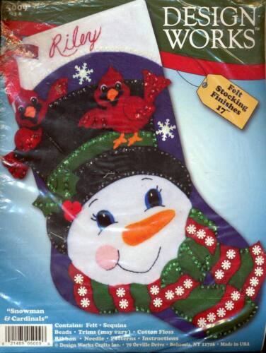 NEW DESIGN WORKS SNOWMAN & CARDINALS FELT STOCKING KIT 17" - Picture 1 of 1