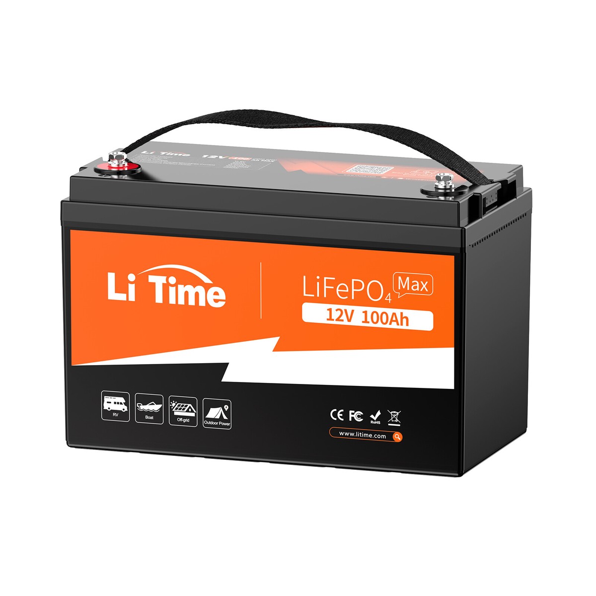 LiTime 12V 100Ah Max LiFePO4 Lithium Battery 200A BMS 2560W For RV