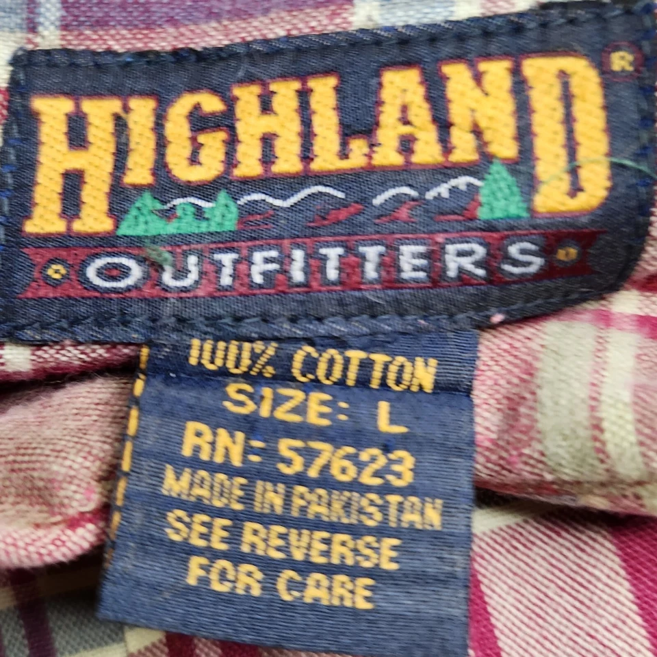 Camisa con botones Highland Outfitters para hombre talla L roja a cuadros manga corta Foto 4 de 4