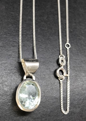 aquamarine pendant oval solid Sterling Silver adjustable 16/18” chain, natural - Picture 13 of 17