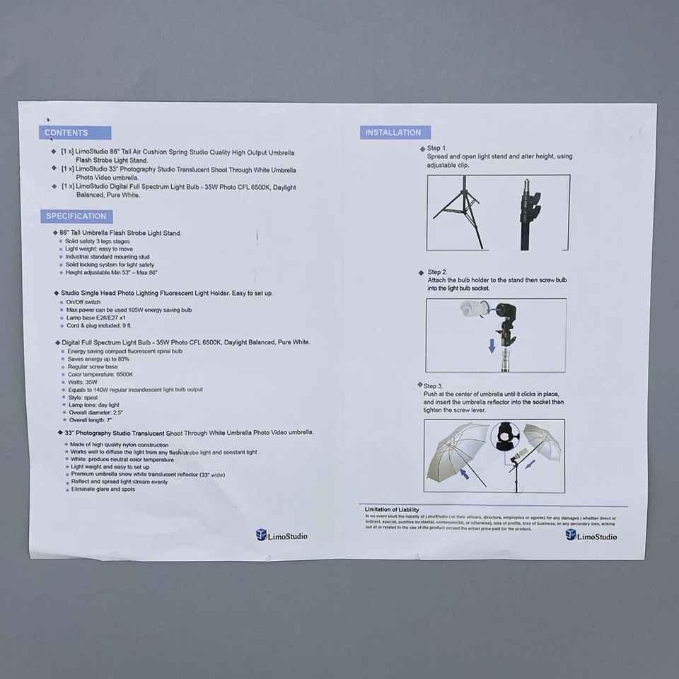 LimoStudio Photo Umbrella Reflector Diffuse Continuous Lighting Kit AGG1754 - Image 3 of 4