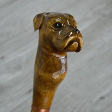Cane Walking Stick Wooden carved Handmade - Bulldog