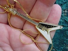 (M-304-G) GIBSON FLYING V Guitar Pendant NECKLACE Jewelry guitars pick 1 of 4