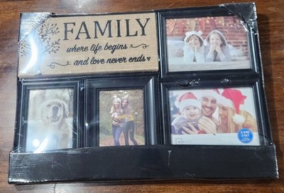Mainstays 5 Piece Wall Decor Set, Burlap ''Family'' Sign With  5x7 And 4x6 Frames