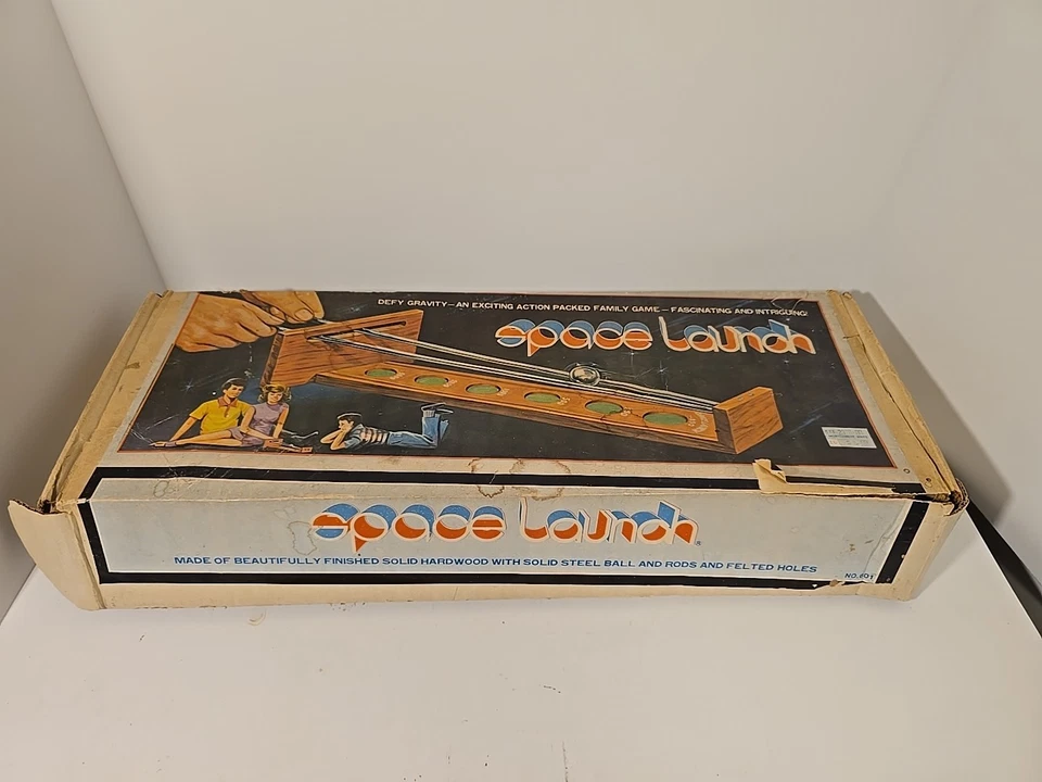 Vintage Space Launch Wood Tabletop Game Defy Gravity w/Steel Ball In Box Rare! - Image 2 of 4