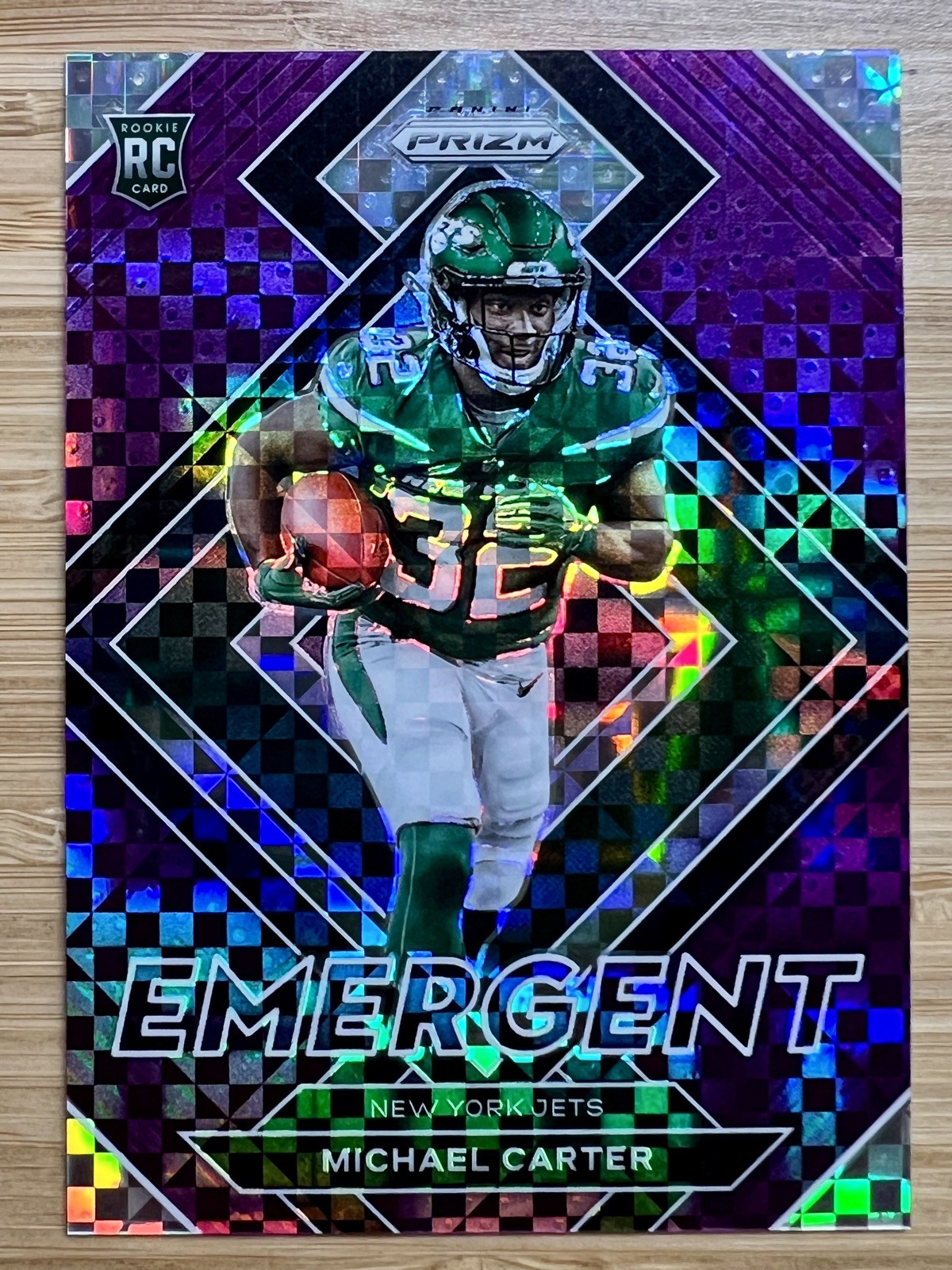 2021 Panini Prizm Emergent - Michael Carter #E-20 Purple Power 18/49 (RC) Jets