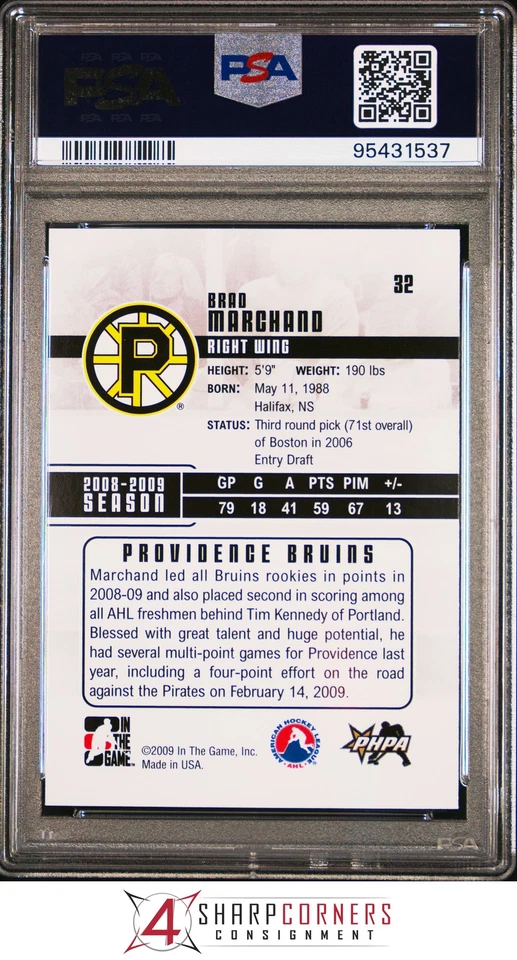 2009 ITG HEROES AND PROSPECTS #32 BRAD MARCHAND RC PSA 10 - Image 2 of 3