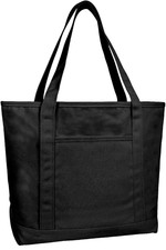 DALIX 20" Solid Color Cotton Canvas Shopping Tote Bag in Black