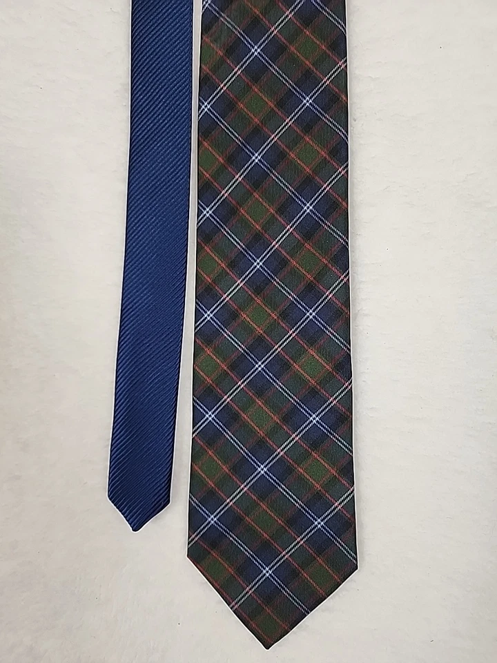 Corbata para hombre Tommy Hilfiger importada 100 % seda hecha en EE. UU. azul verde a cuadros preppy  Foto 4 de 4