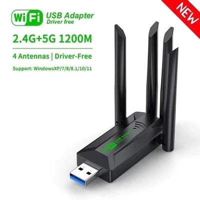 USB 3.0 WLAN Adapter 1200Mbps Dual-Band 2.4G/5GHz WiFi Stick 4 Antennas for PC,