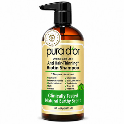 PURA D'OR Original Gold Label Anti-Hair Thinning Biotin Shampoo, 16oz
