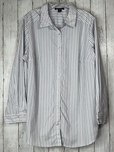 Roaman’s Shirt 22W Button Down Stripe Cotton Blend Shirt Black White Collared - Picture 2 of 12