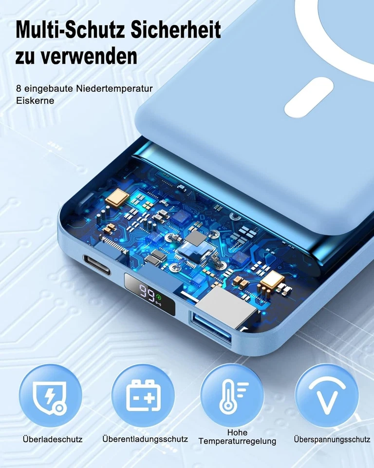 Powerbank für MagSafe 10000mAh Magnet Power Bank Tragbar USB C Ladegerät B697 - Bild 3 von 4