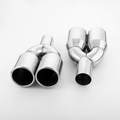 Pair Dual 3.5" Straight Cut Round Out 304 Stainless Steel Exhaust Tips 2.25" In - Picture 2 of 6
