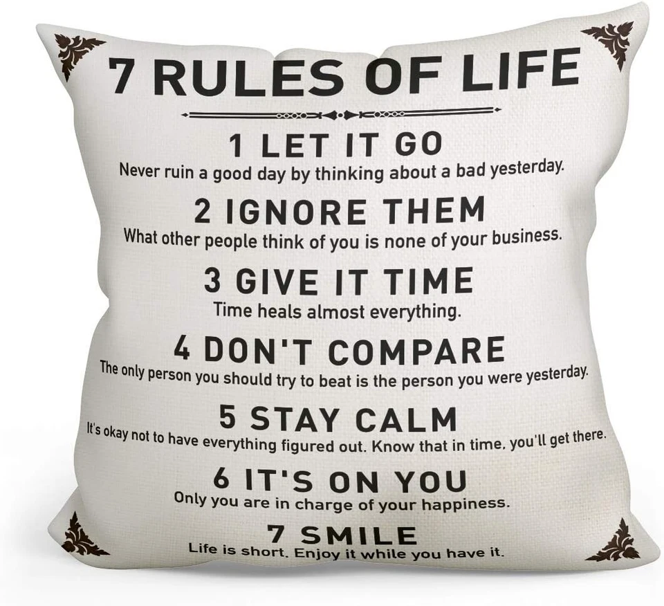 Rustic Inspirational Quotes Pillow Covers 7 Rules Of Life Pillow Case Cushion - Image 2 of 4