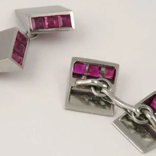 Lab-Created Art Deco Ruby & Cubic Zirconia In 935 Silver Men Fantastic Cufflinks - Image 3 of 4