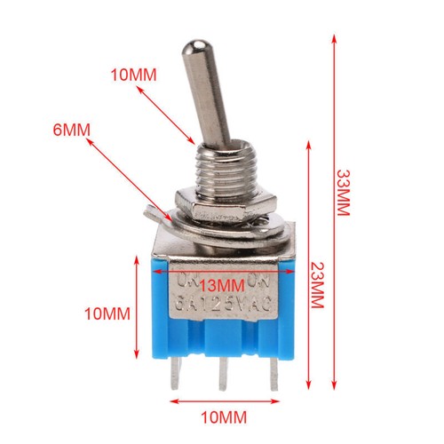 10pcs MTS-202 6-Pin DPDT ON-ON 6A 125V AC Mini Blue Toggle Switch 2 Position Set - Picture 8 of 8