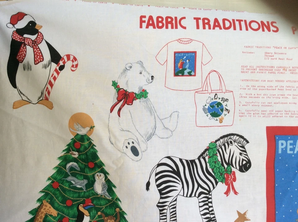 Fabric Panel HOLIDAY Christmas Appliques Fabric Traditions Peace on Earth Zebra - Image 4 of 4
