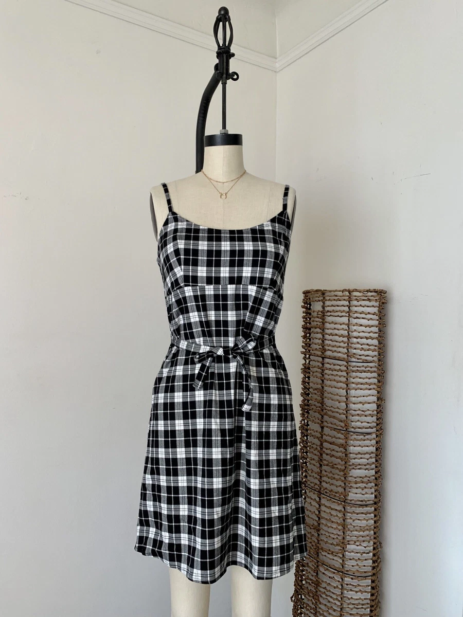 brandy melville Black White plaid self tie Colleen dress NWT sz S