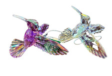 KURT ADLER Set Of 2 Acrylic Faceted IRIDESCENT HUMMINGBIRD XMAS Ornaments NWT