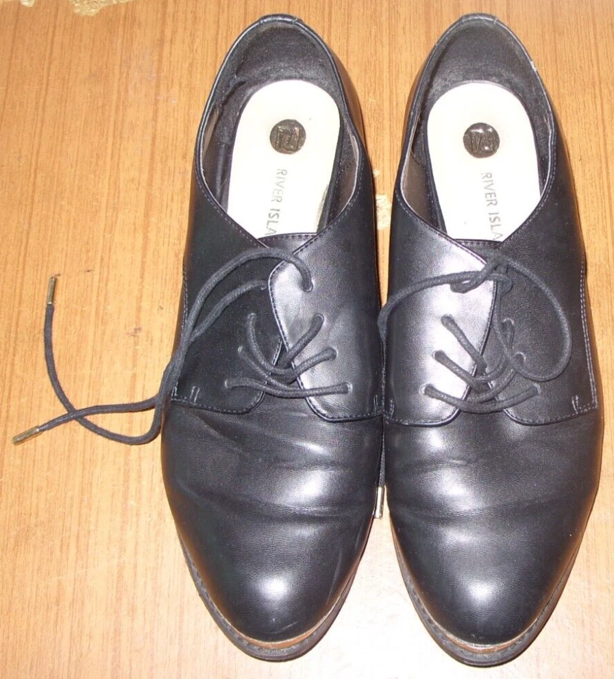River Island Ladies Black Lace Up Shoes Size 8