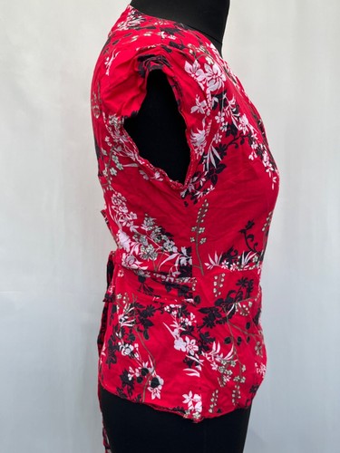 Wrap Blouse e-vie size 14 red floral cap sleeve cotton womens - Picture 5 of 9
