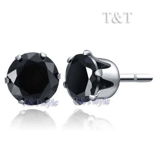 Titan Ohrstecker TT 3mm S. Steel Black CZ Round Stud Earrings A Pair ER08D (3 T Stück 8 Mm
