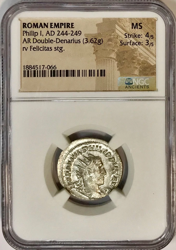244-249 AD Philip I Ancient Roman Silver Double Denarius Coin NGC MS Mint State - Image 4 of 4