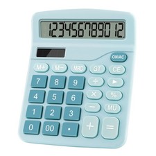 Office Calculators Desktop 12-Digit Dual Power Cute Calculator Large LCD Blue