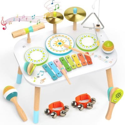 12-in-1 Drum Set for Toddlers 1-3,Baby Musical Instruments Table ,Wooden Mont...