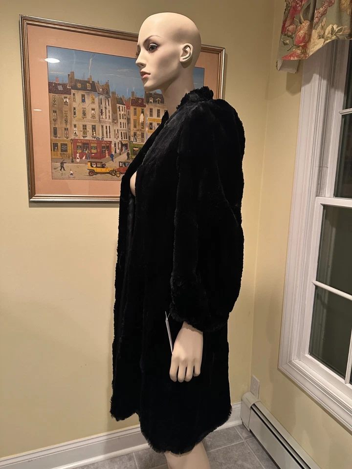 Casaco de pele real 39" preto tosquiado castor estilo balanço extra pequeno tamanho 0 pequeno EUA - Imagem 2 de 4