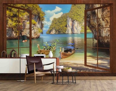 3D Outside the Window Sea Landscape Wall Murals Wallpaper Murals Wall Sticker