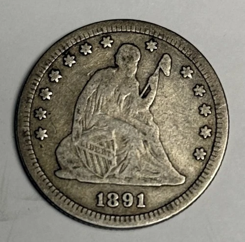 Fine 1891-P Seated Liberty Silver Quarter (All Original!) U.S. Type 25c Coin