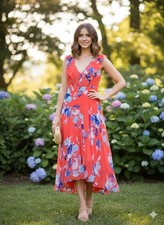 Floral Print Shark Bite Hem Midi Dress 10