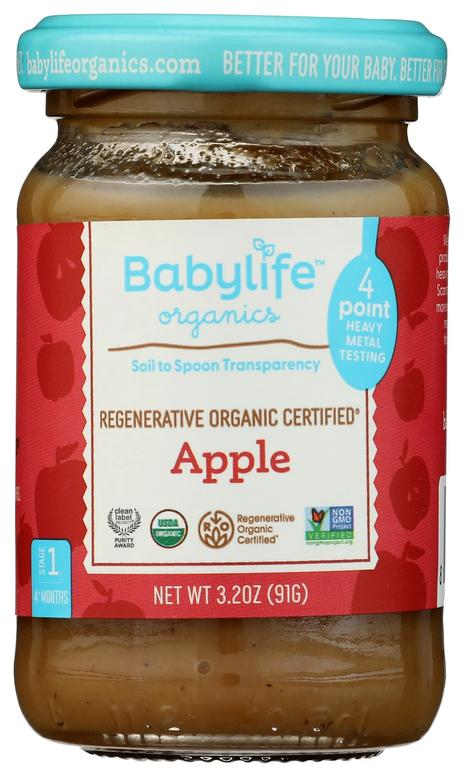 Organic Apple Baby Food Stage 1 By Babylife 3.2Oz Jar